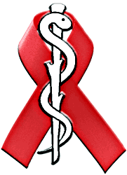 S��bolo da fita da Aids com o sinal de Escul��io (grego: Asklepios)