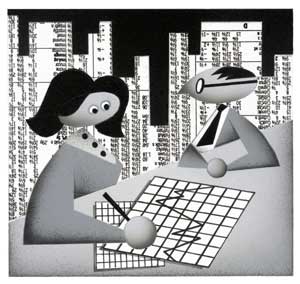 Market analysts at work