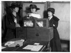 Three suffragists casting votes in New York City, ca. 1917